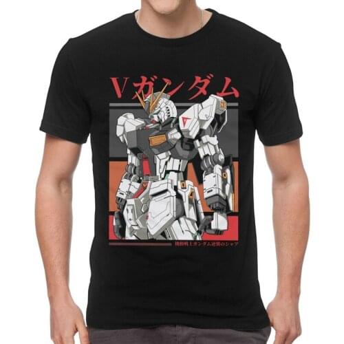Retro RX-93 V Gundam T Shirts Men Short Sleeve Cotton T-shirt Anime Mech Robot Manga Mecha Japan Gunpla Tee Tops Tshirts