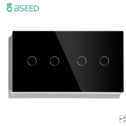 Bseed 4 Gang Touch Switch 157mm 1 Way 2 Way Light Switch White Black Golden Crystal Class Panel Switch Waterproof Switch