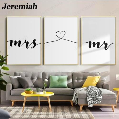 Nordic Minimalist Black and White Canvas Poster Love Phrase Mr&mrs Picture Print Wall Artist Home Decoration