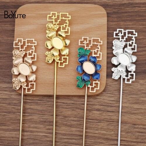 BoYuTe (10 Pieces/Lot) 59*26MM Alloy Flower Hair Stick Materials Factory Supply Diy Jewelry Accessories