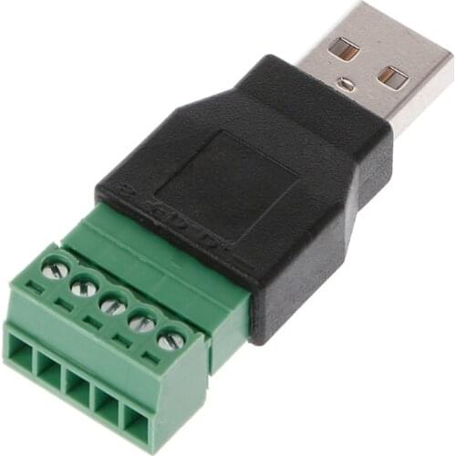 USB 2.0 Type A Male/Female to 5P Screw w/ Shield Terminal Plug Adapter Connector