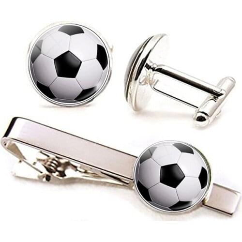 Football Basketball Tie Clips Cufflinks Set Men Tie Pin Suit Cuff Links Alloy Wedding Cufflinks Husband Boyfriend Gifts
