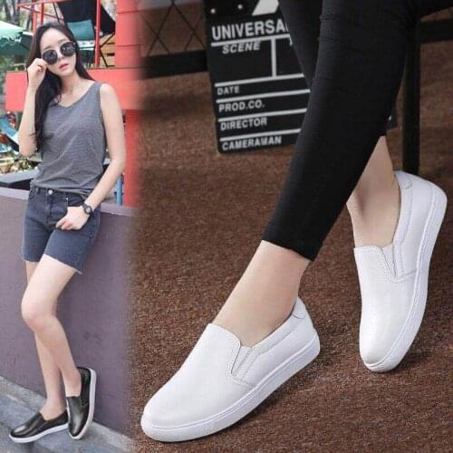 2021 Spring New Casual Womens Shoes Leather White Shoes Womens Board Shoes Slip on Shoes Loafers Womens Sneakers