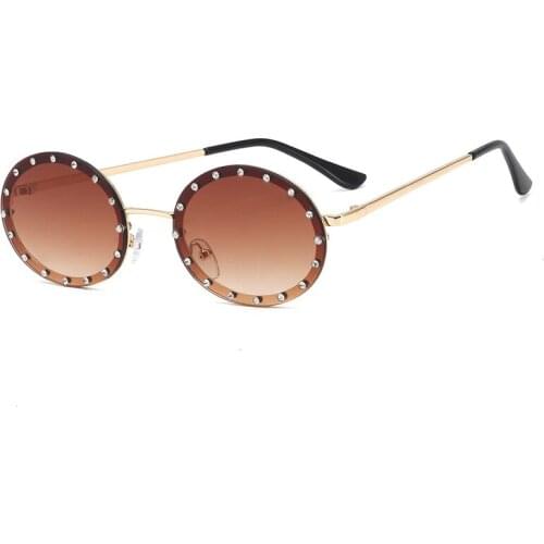 Lady oval Sunglasses Shiny Diamond Frame For Women Brand Glasses Designer Fashion Male Female Shades