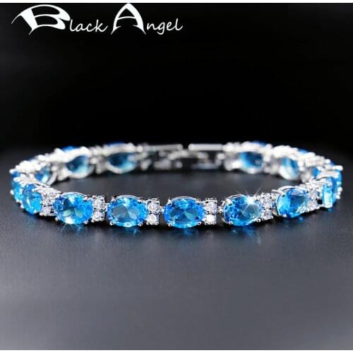 BLACK ANGEL Real 925 Sterling Silver Sapphire Ruby Gemstone Bracelet for Women Fine Jewelry Fashion Charm Bracelets Wedding Gift