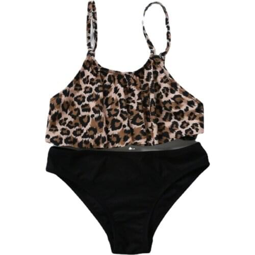 6-14 Years Girl Swimsuit Kids Swimwear Leopard Teenage Girl Bikini Set Falbala Two Piece Childrens Swimwear Girls Bathing Suit