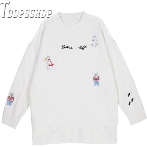 2019 Kawaii Cartoon Embroidery Women Sweater Autumn Winter Loose Female Sweaters