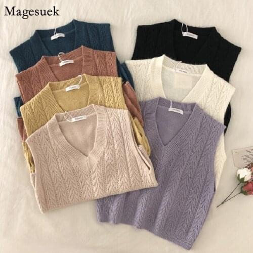Autumn and Winter Knitted Womens Sweater Solid Casual Sleeveless Loose Knit Vest V-neck Women Pullover Sweater Pull Femme 16057