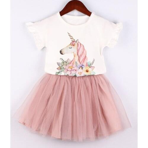 2019 Baby Girl Summer Clothing Set White Cartoon Tees Shirts+Skirts,Girls Kids Fashion Princess Clothes Suits Children overwear