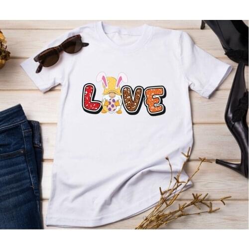2021 Love Gnomie Bunny Easter Happy Women T-Shirt Womens Short Sleeve Tees Fashion 100% Cotton O Neck Plus Size Casual Shirts