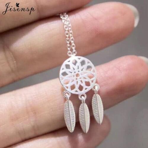 2021 Fashion Ethnic Tassel Dreamcatcher With Feather Pendant Necklace for Women Wedding Jewelry Silver Color Bijoux Femme