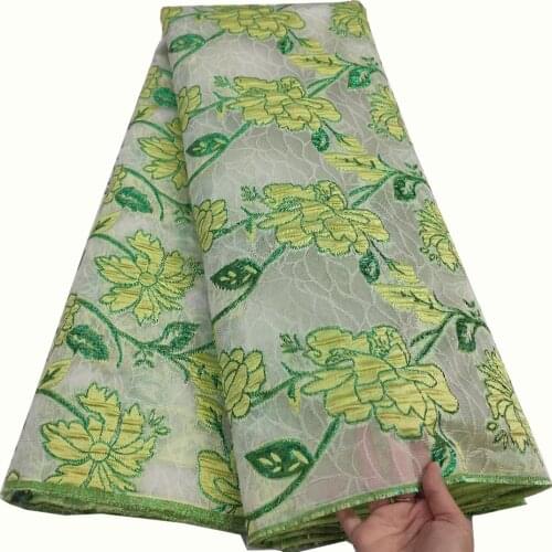 5yards/pc) Fresh lemon green African jacquard net lace newest design brocade tulle lace fabric for party dress FHS098