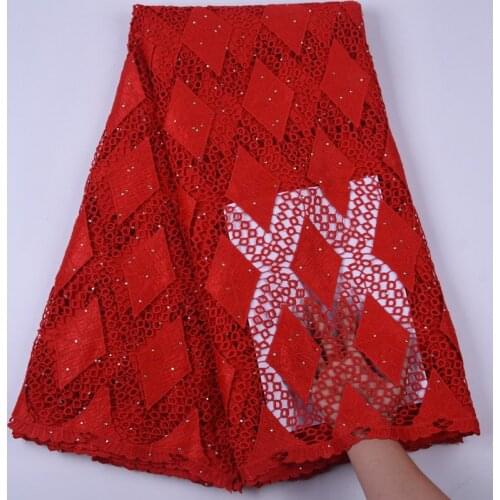 African Guipure Lace Fabric Embroidered Nigerian Cord Lace For Wedding Red High Quality Water Soluble French Tulle Lace 1708