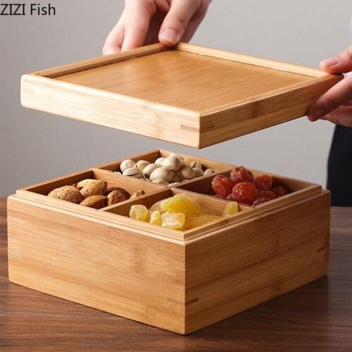 Bamboo Wood Food Storage Box with Cover Snack and Candy Storage Container Modern Style Home Living Room Snack Tray Storage Tools