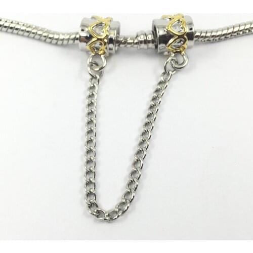 Heart Safety Chain European Beads Fit Charms Bracelet For Women DIY Jewelry