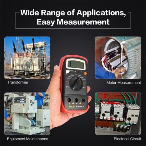 BM500A Insulation Resistance Meter 1000V Digital Megger 1999M Auto Range Insulation Resistance ohm Meter Tester Megohmmeter