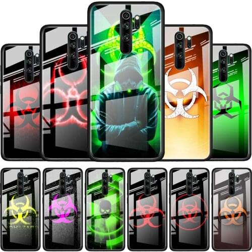 Red biohazard for Xiaomi Redmi K40 K30 K20 Pro Plus 9C 9A 9 8A 7 Luxury Shell Tempered Glass Phone Case Cover