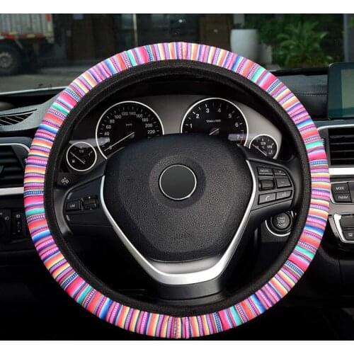 Car Steering Wheel Cover Non-slip Colorful Stripe Printing Steering Wheel Cover 37-38cm Universal