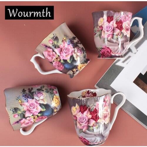 Wourmth High Bone Porcelain Elegant Coffee Mugs European Milk Tea Cups With Gold Rim Cups High Quality Ceramic Drinkware 260ML