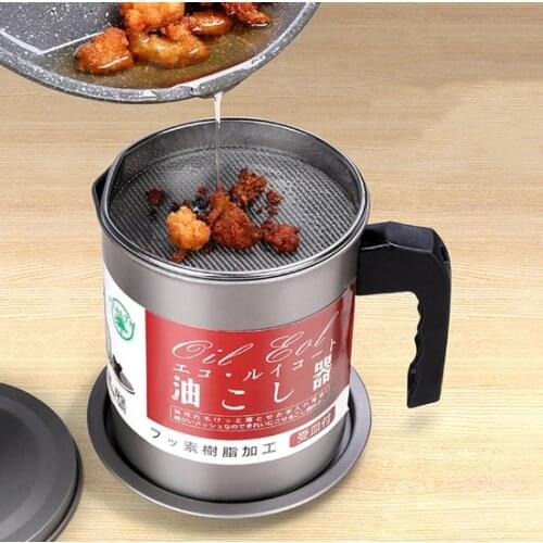 1.4L stainless steel lard tank oil filter pot large capacity filter oil Separator storage tank kitchen tools oil bottle With Str