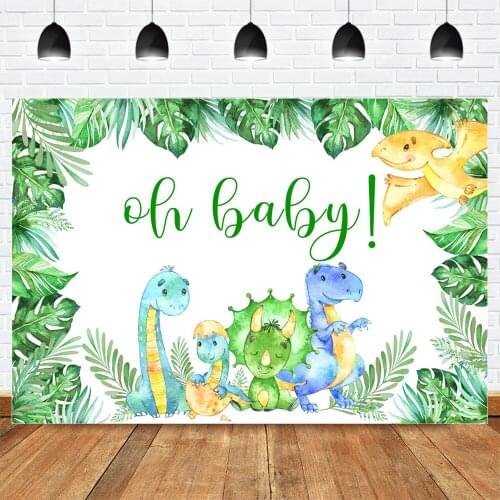 Baby Newborn Dinosaur Backdrop Photocall Green Leaves Dinosaur Theme Baby Shower Background for Photo Studio Birthday Party Prop