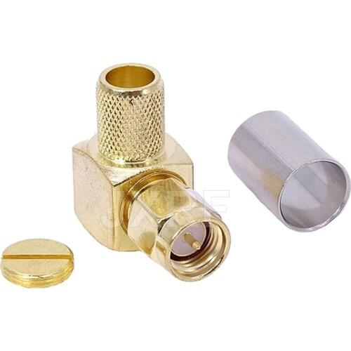 JX 1PC SMA male plug Right Angle RF Coax Connector Crimp for Cable RG6 50-5 5D-FB LMR300 Goldplated