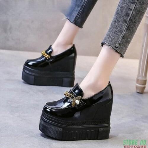 Women Spring Casual Platform Shoes Fashion High Heels Woman Wedges Sneakers Shoes 12 CM Heigh Increasing Outdoor White Shoes