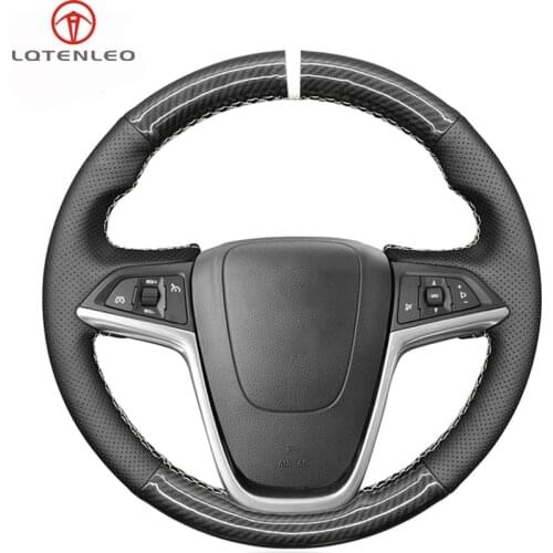 LQTENLEO Black Leather Carbon Fiber Steering Wheel Cover For Opel Mokka Cascada 2012-2019 Insignia 2008-2013 Meriva (B) Ampera