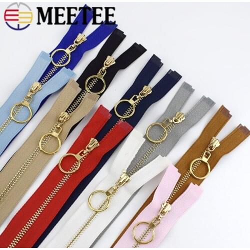 Meetee 2/5pcs 40-70cm 3# Metal Zipper Open-End Auto Lock Gold Teeth Zip for Sewing Garment Accessories DIY Bags Jacket Material