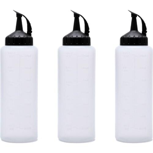 Multifunction Squeeze Oil Pot with oz and ml, 3-pack Plastic Seasoning Bottle for Oil, Syrup, Sauce, Ketchup Control