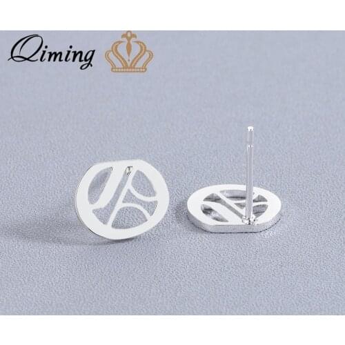 QIMING Fashion O Initial Women Trendy Earrings New Design English Font Letter fashion Gold Stud Earring Lovely Baby Jewelry
