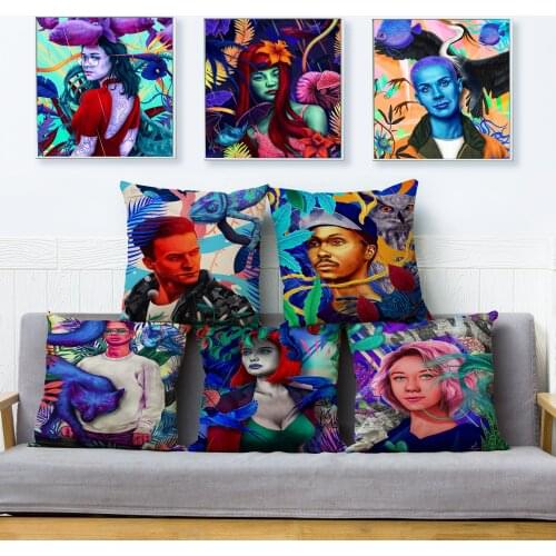 Fashion Colorful Jungle Portrait Print Cushion Cover 45*45 Square Pillow Case Beige Linen Throw Pillows Covers Sofa Home Decor Pillowcase