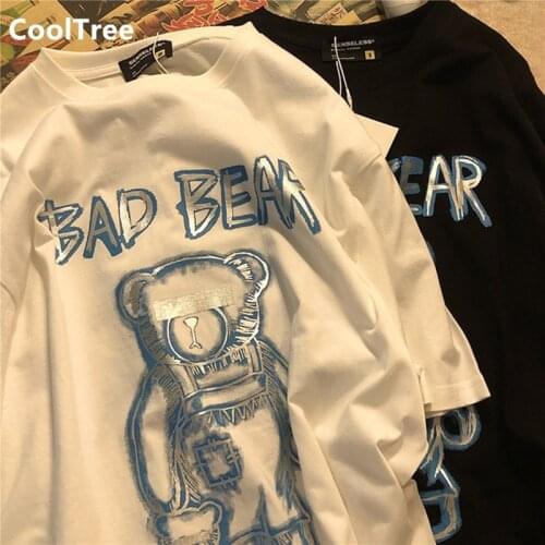 CoolTree Men Casual T-shirts Summer Bear pattern printing Round neck short sleeve T shirts Male Harajuku Hip Hop Loose Tees