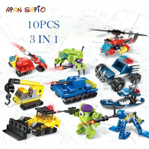 10pcs Transformation Building Blocks Series 3in1 City Machine Team Robot Educational Figure Bricks Toys