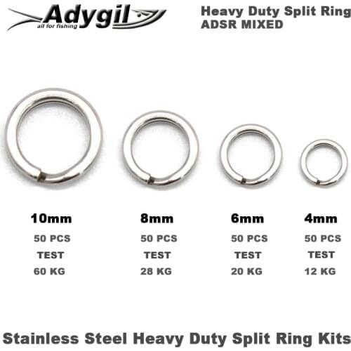 Adygil Fishing Stainless Steel Heavy Duty Split Ring Kits ADSR MIXED 10mm 8mm 6mm 4mm 200pcs/lot