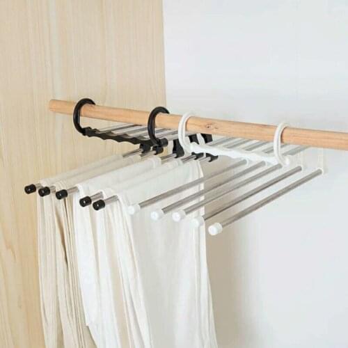 Newest Fashion 5 in 1 Pant rack shelves Stainless Steel Clothes Hangers Multi-functional Wardrobe Hot Sale Magic Hanger