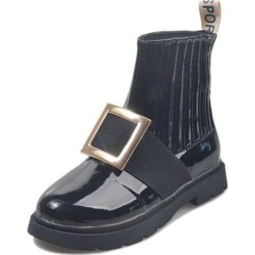 2021 New Breathable Martin Boots Rhinestones Buckle Cattle Paint Leather Boots Round Head Flat Chelsea Womens Boots