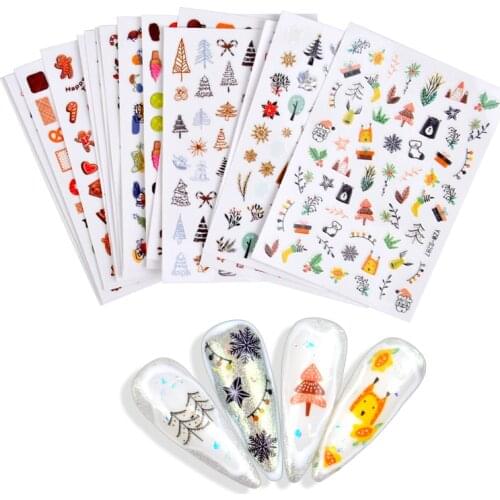 New Christmas DesignsNail Sticker Shine Glitter Snowflake Elk Santa Claus Transfer Slider Winter 3D Decal