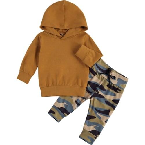 0-3Y Fashion Casual Autumn Kids Boys Clothes Sets Hooded Long Sleeve Pullover Tops Camouflage Print 2pcs Outfits