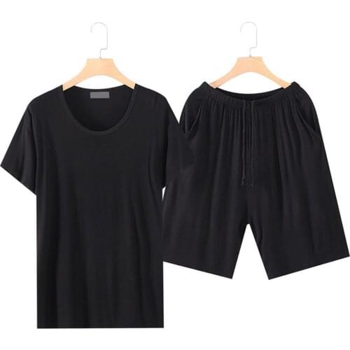 Summer Loungewear Short Sleeve Breathable Viscose Men Short Sleeve Shorts Pajamas for Home Solid Looseness Casual Sleepwear