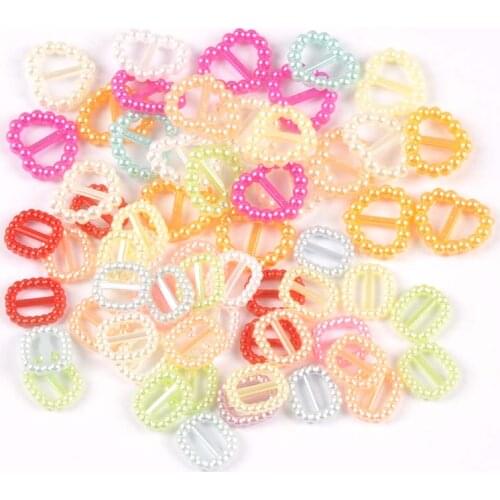 100pcs Heart/Oval Pearl plastic Buckles for Hair DIY Jewelry Accessories Wedding Card Ribbon Decorative Buckles cp2474