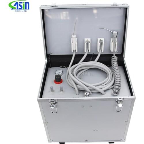130L/min Air Flow Portable Dental Unit with High and low speed Pipe,3 Way Syringe, Oilless Air Compressor