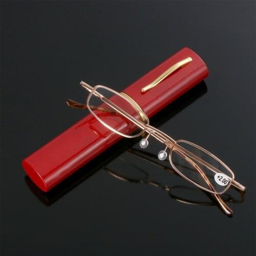 Portable Metal Case Spring Hinge Reading Glasses Presbyopia Eyeglasses Frame Eyewear Includes With Pen Tube Case +1.00~+4.00