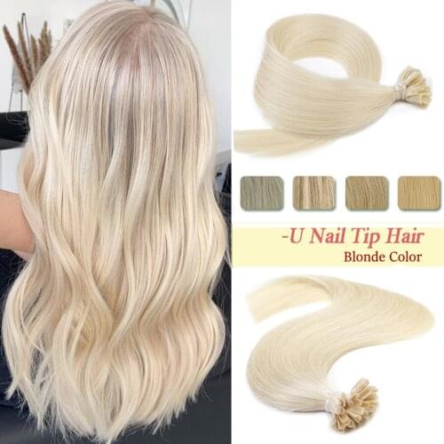 BLIY Capsule Fusion Human Hair Straight Machine Remy Hair U Tip Keratin Pre Bonded Hair Extensions 50pcs/ Set 12"-28" Pure Color