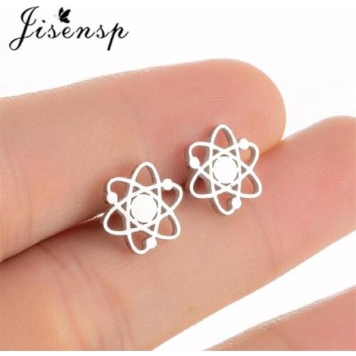 Jisensp Unique Fashion Earrings for Women Chemistry Atom Stainless Steel Stud Earrings Geometry Science Jewelry Graduation Gift