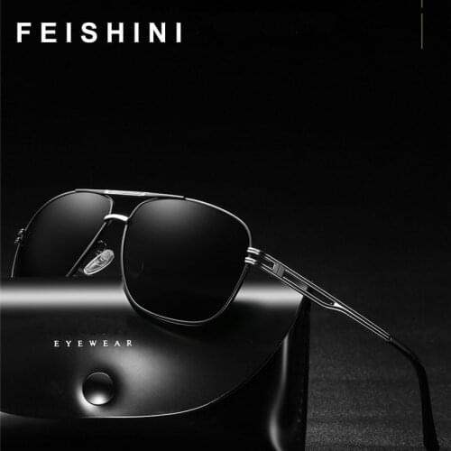 Feishini Retro Metal Sunglasses Men Polarized Brand Designer Driver Safety Outdoor Eyewear Man Shades UV Protection
