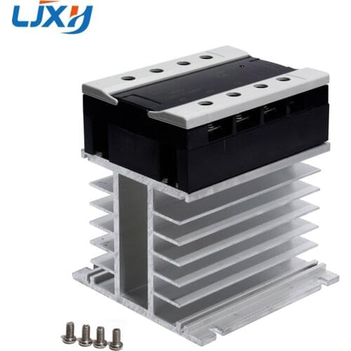LJXH 3P Solid State Relay with Aluminum Heat Sink Three Phase SSR Radiator Base Silver Load 24-480VAC BRM3 25/40/60/80/100DA
