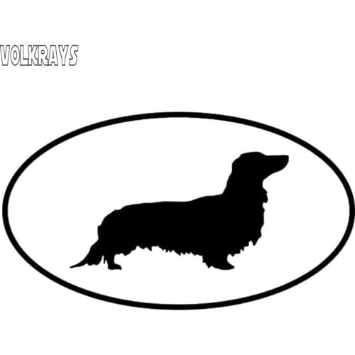 Volkrays Creative Car Sticker Dachshund Long Haired Dog Accessories Reflective Waterproof Vinyl Decal Black/Silver,7cm*13cm