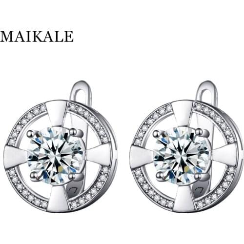 MAIKALE New Fashion Round Stud Earrings for Women Girl Gold Silver Color Cubic Zirconia Earrings Women Jewelry Accessories Gift