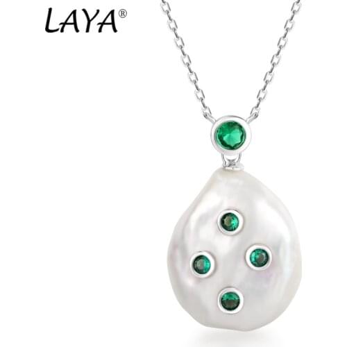 Laya Nature Pearl Necklace For Women Pure 925 Sterling Silver Shiny Green Spinel Drop Earrings Elegant Fine Jewelry 2021 Trend